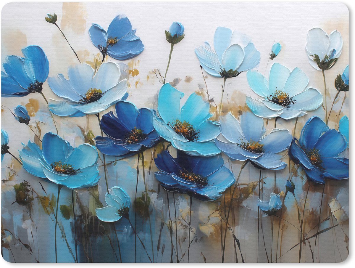 Muismat 23x19 cm - Mousepad Bloemen - Schilderij - Blauw - Muismatten