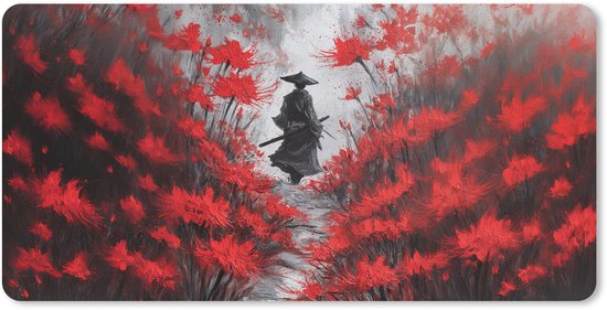 Muismat XXL 90x45 cm - Bureau onderlegger - Bureau mat Rode bloemen - mistig - Man - Bureaumat - Gaming mousepad xl - Bureaulegger groot - Computer deskmat