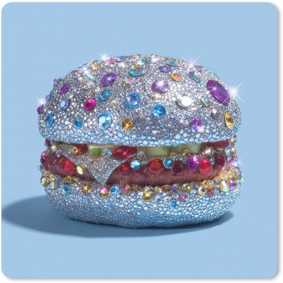 Muismat XXL 80x80 cm - Bureau onderlegger - Bureau mat Glitters - Hamburger - Blauw - Bureaumat - Gaming mousepad xl - Bureaulegger groot - Computer deskmat