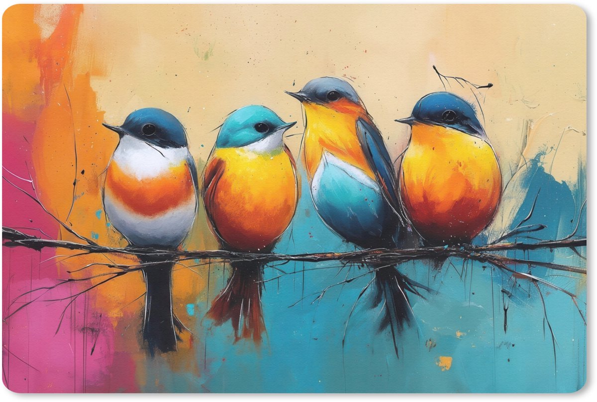 Muismat 27x18 cm - Mousepad Vogels - Kleurrijk - Tak - Abstract - Muismatten