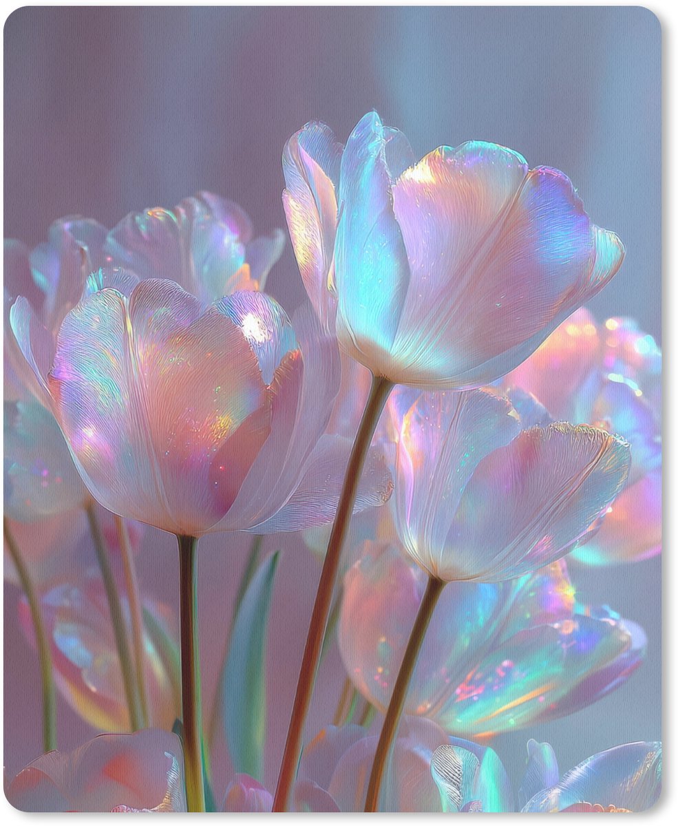 Muismat 19x23 cm - Mousepad Tulpen - Glazen - Bloemblaadjes - Pasteltinten - Muismatten