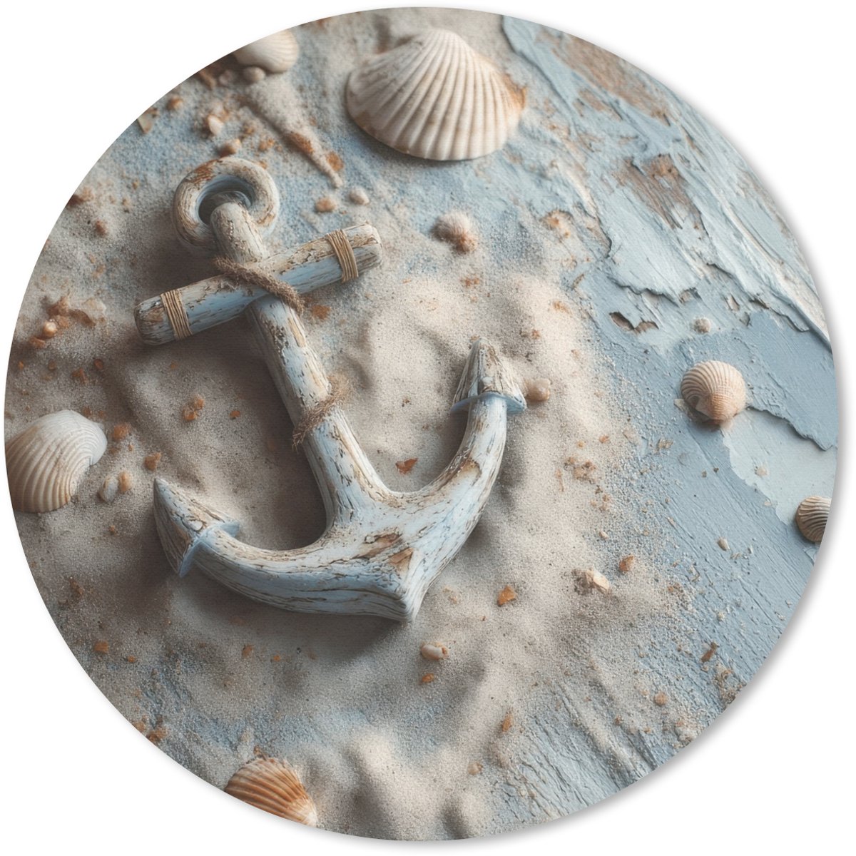 Muismat rond 50x50 cm - Mousepad Anker - Hout - Schelpen - Zand - Ronde muismatten