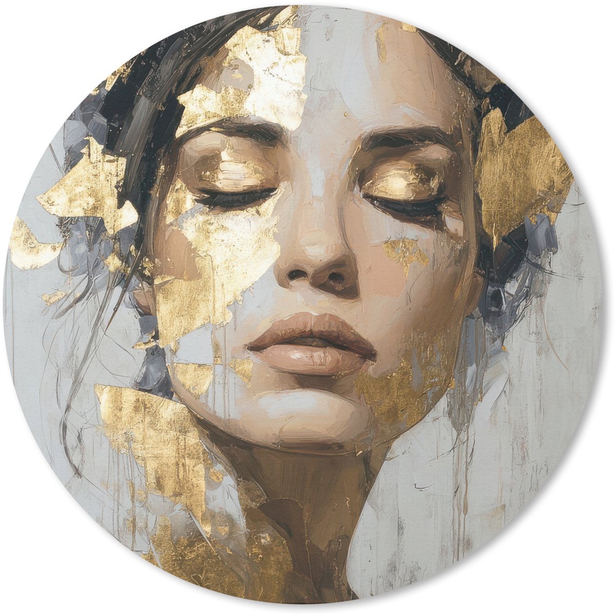 Muismat rond 20x20 cm - Mousepad Sierlijk - Vrouw - Goud - Ogen - Ronde muismatten