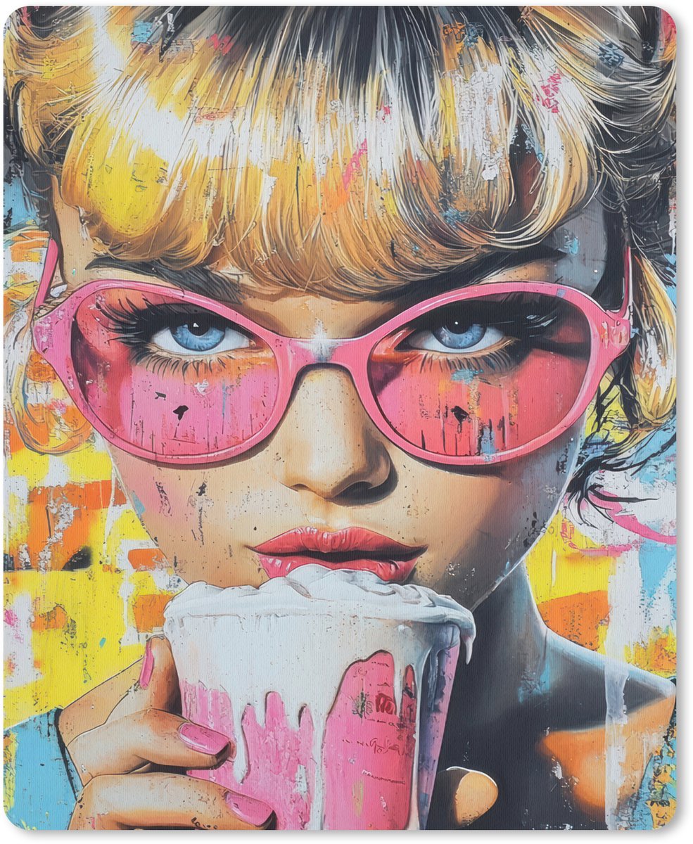Muismat 19x23 cm - Mousepad Expressief - Milkshake - Vrouw - Felle kleuren - Muismatten