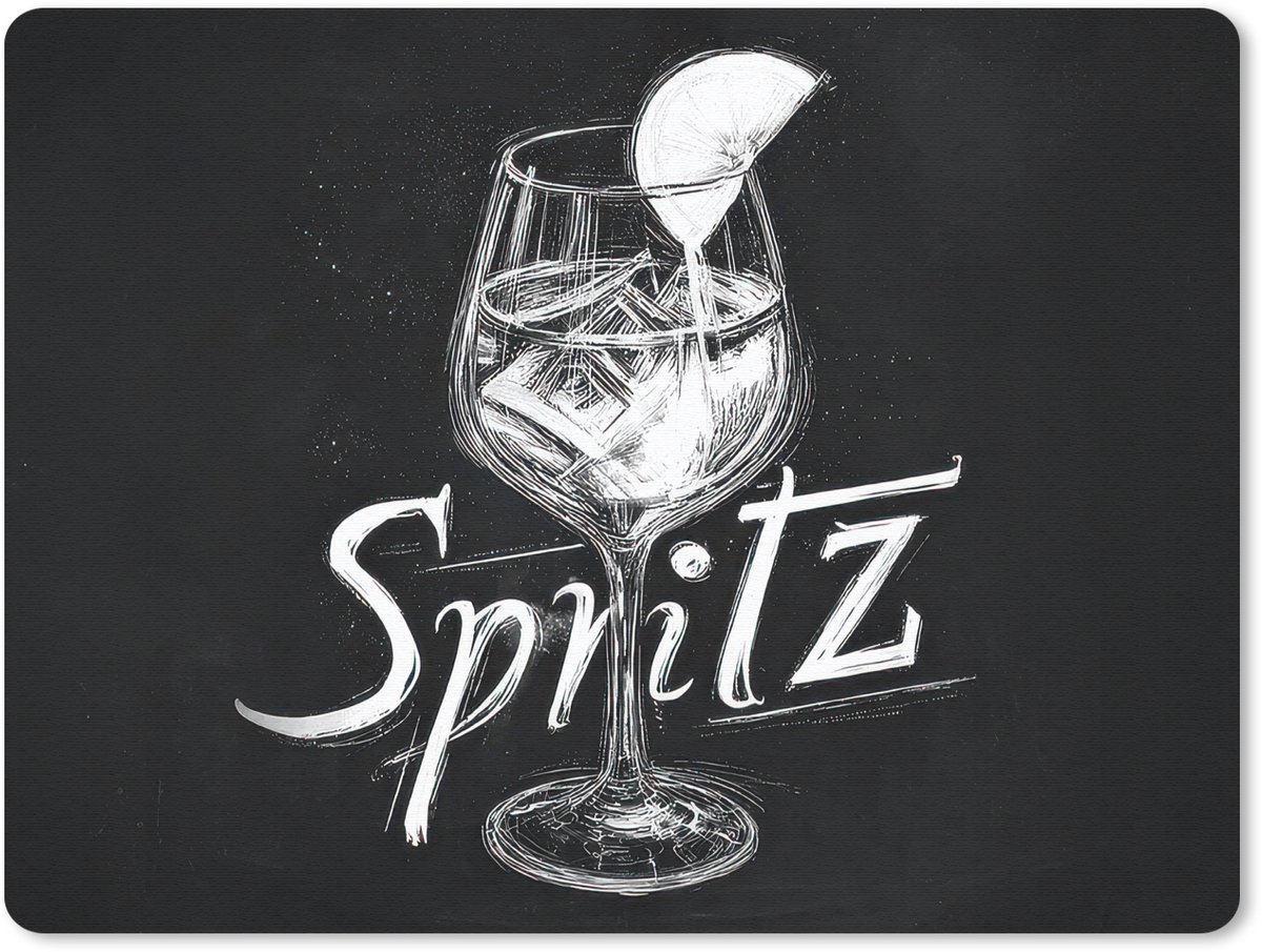 Muismat 23x19 cm - Mousepad Glas spritz - Krijtletters - Ijsblokjes - Citroen - Muismatten