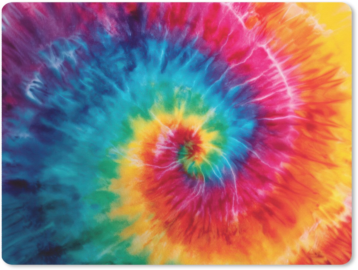 Muismat XXL 80x60 cm - Bureau onderlegger - Bureau mat Regenboog - Tie dye - Kleurrijk - Blauw - Bureaumat - Gaming mousepad xl - Bureaulegger groot - Computer deskmat