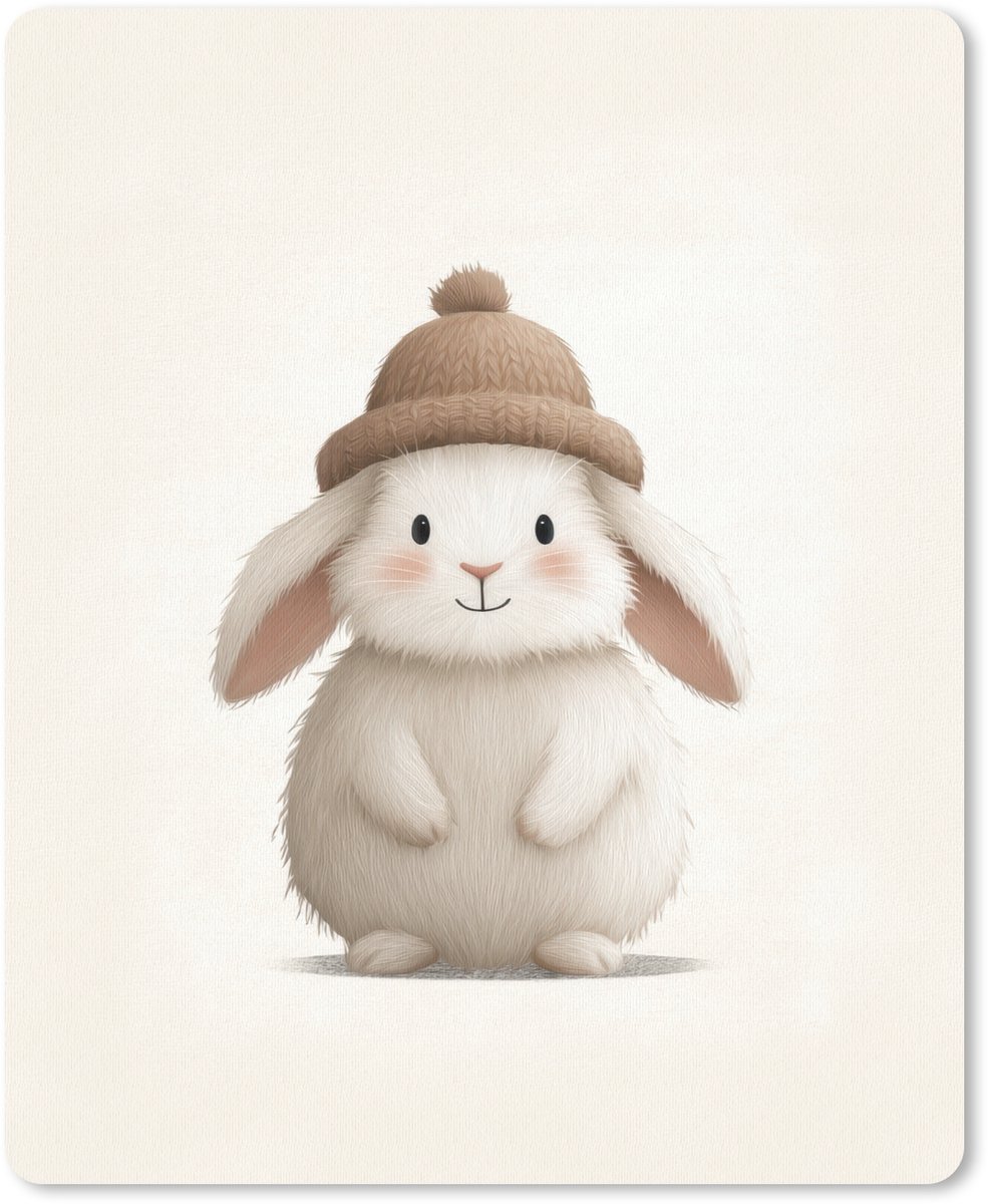 Muismat 19x23 cm - Mousepad Konijn - Muts - Oren - Beige - Muismatten