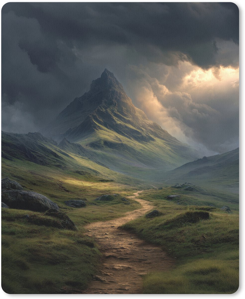 Muismat 19x23 cm - Mousepad Bergen - Kronkelpad - Groen - Wolken - Muismatten
