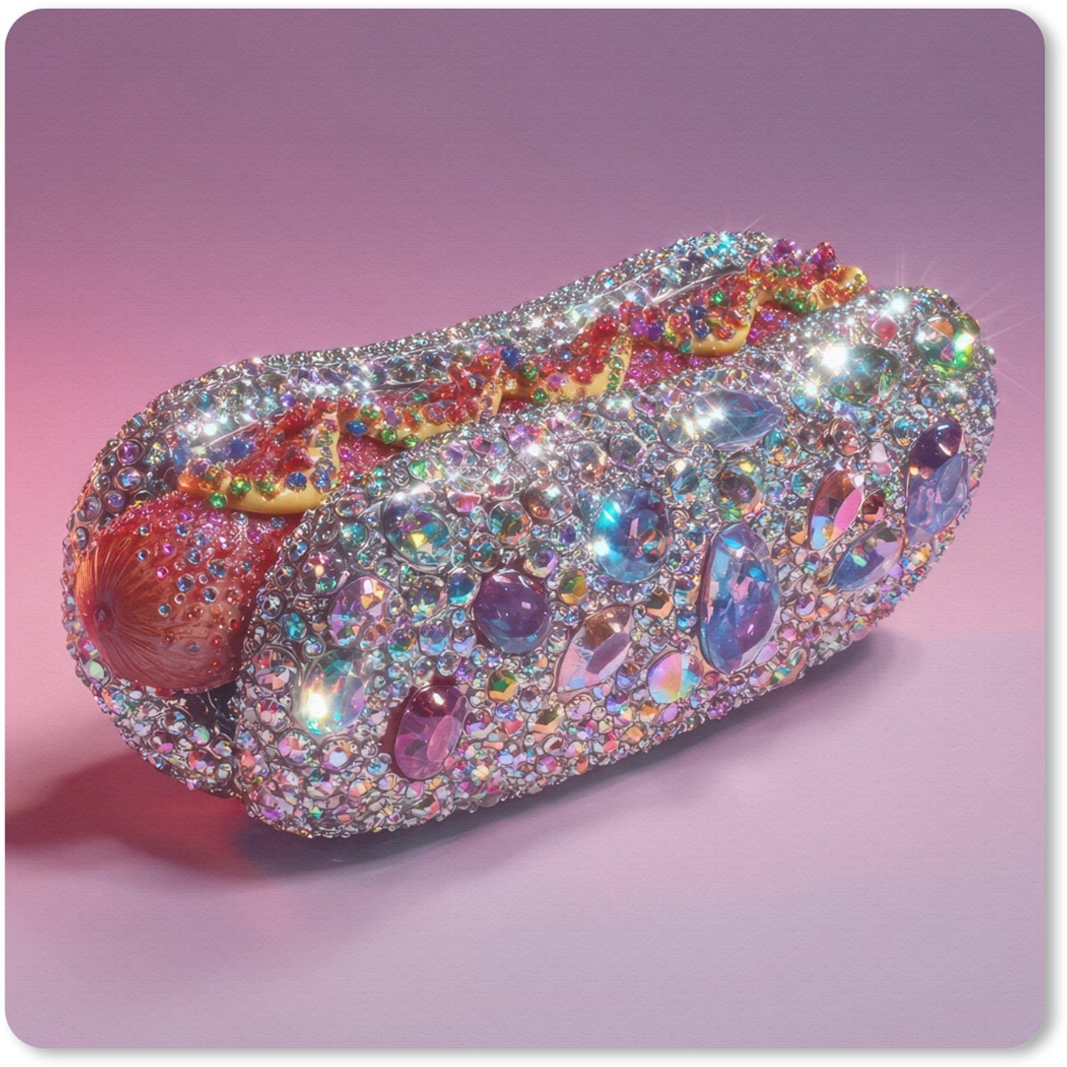 Muismat 20x20 cm - Mousepad Hotdog - Steentjes - Glitters - Paars - Muismatten