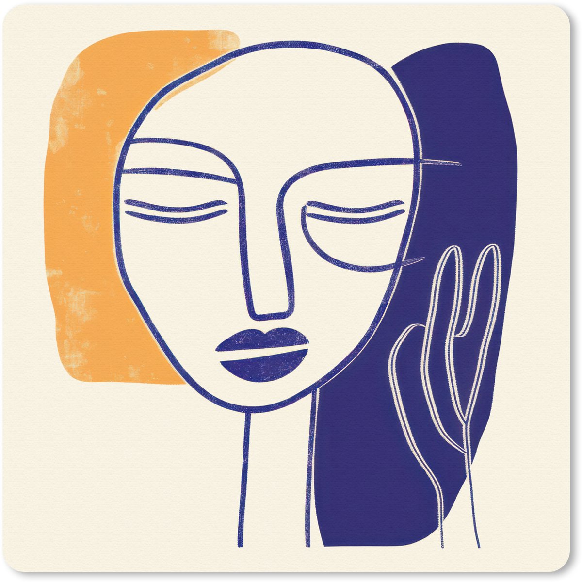 Muismat 30x30 cm - Mousepad Minimalistisch - Gezicht - Hand - Oranje - Blauw - Muismatten