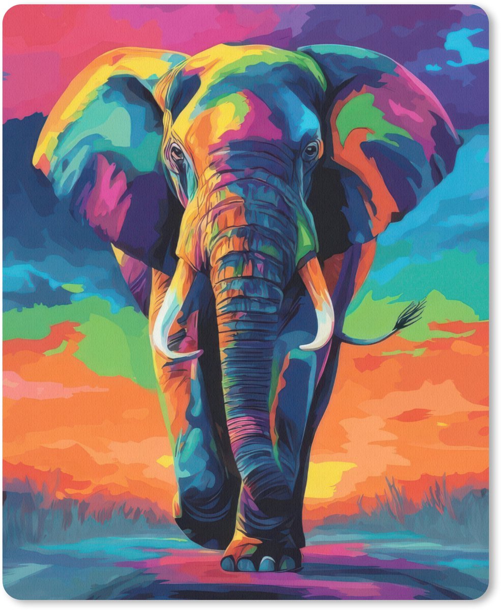 Muismat 19x23 cm - Mousepad Olifant - Kleurrijk - Lucht - Abstract - Muismatten