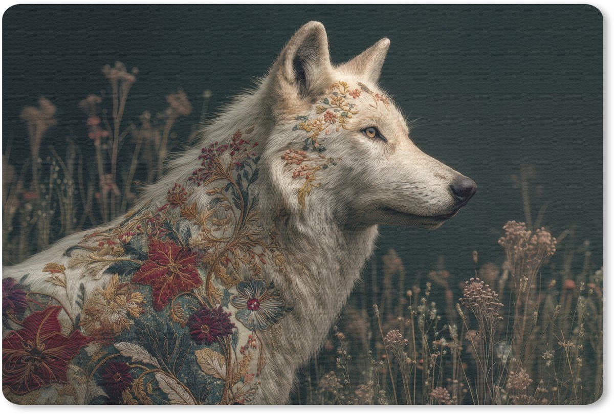 Muismat 27x18 cm - Mousepad Wolf - Bloemen - Natuur - Muismatten