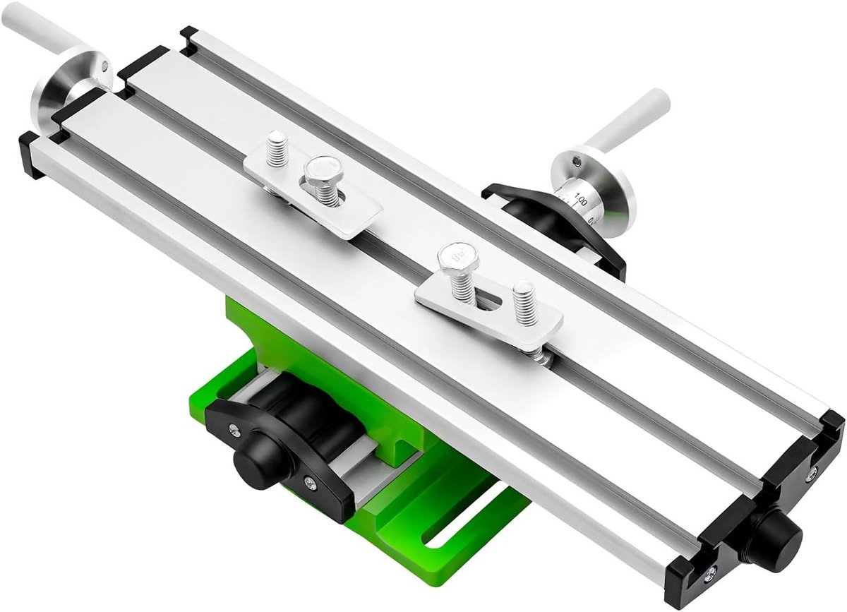 Freestafel Kruistafel - Werktafel Slijpen - Precisie Bewerking - Drie Assen Instelbaar - 39.5 x 24.5 cm - Wit Groen
