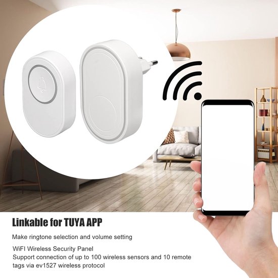 Draadloze WiFi Deurbel met Sirene en 58 Beltonen - Huisbeveiligingsalarm met Instelbaar Volume van Merkloos — afbeelding 2
