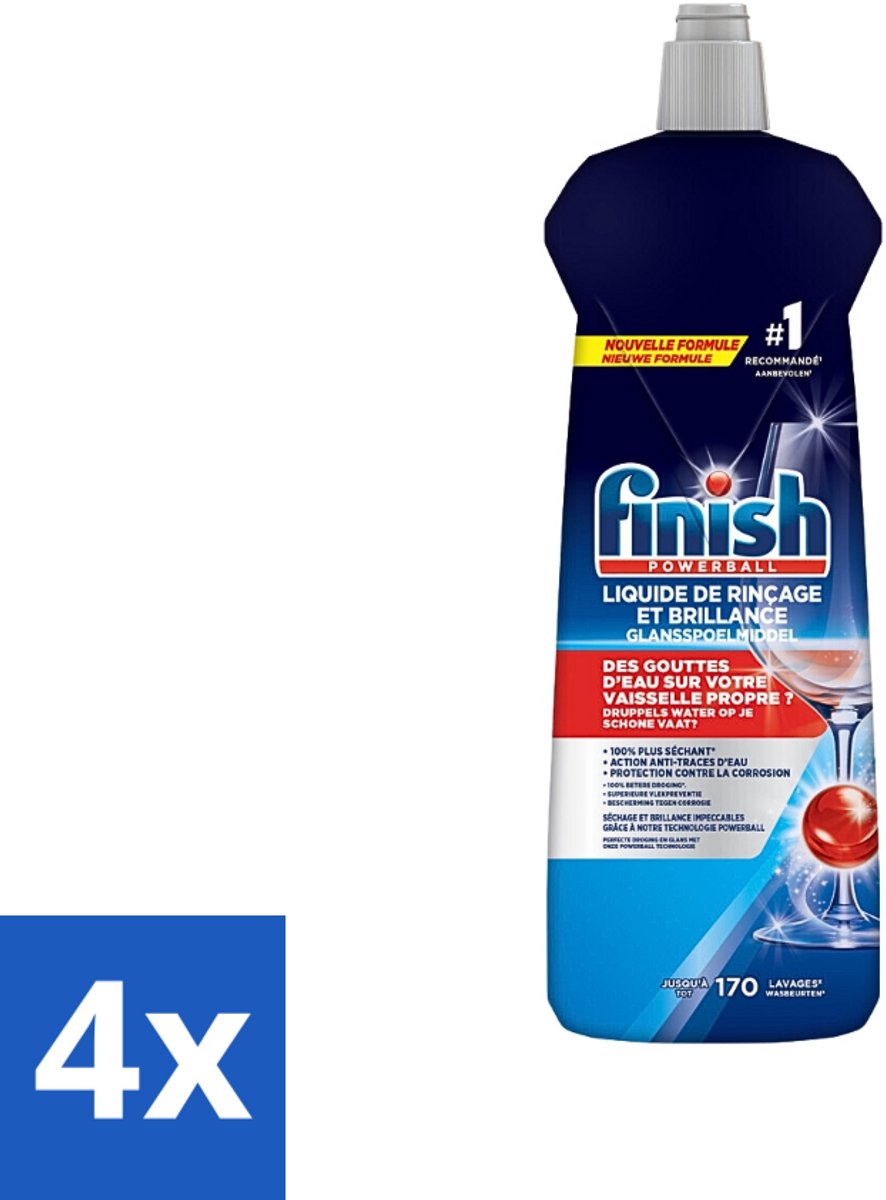 4 x Finish – Glansspoelmiddel – Citroen – 800 ml - Glansmiddel - Vaatwasser - Citroen - Glanzende Vaat - Droogt Snel