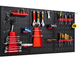 COSTWAY Gereedschapswand incl. 28-delige gereedschapsrek set, 120x60cm, opbergsysteem gereedschaphouder assortiment 3 geperforeerde platen, werkplaatswand metaal, geperforeerde wand ideaal voor garage