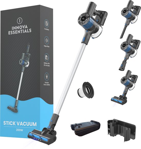 Foto: Innova powervac steelstofzuiger draadloos 500 air watts met 4 verschillende opzetstukken draadloze stofzuiger zonder zak op accu vacuum cleaner