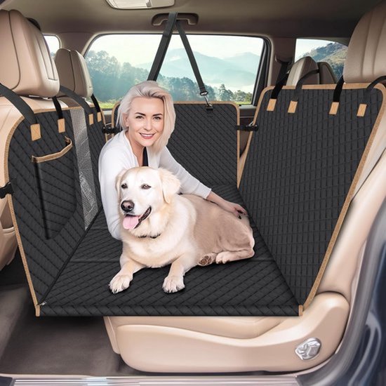 Reiseresa Hondendeken voor de achterbank, hondendeken, achterbank met stabiele hardhouten plank en veiligheidsgordels, waterdicht, voor alle auto's, auto's, SUV's, zwart