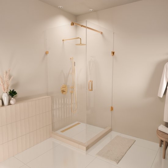 Cabine de douche Lomazoo Cali - 90 x 90 Cm - Or Goud - Glas transparent 8 mm - Revêtement Nano