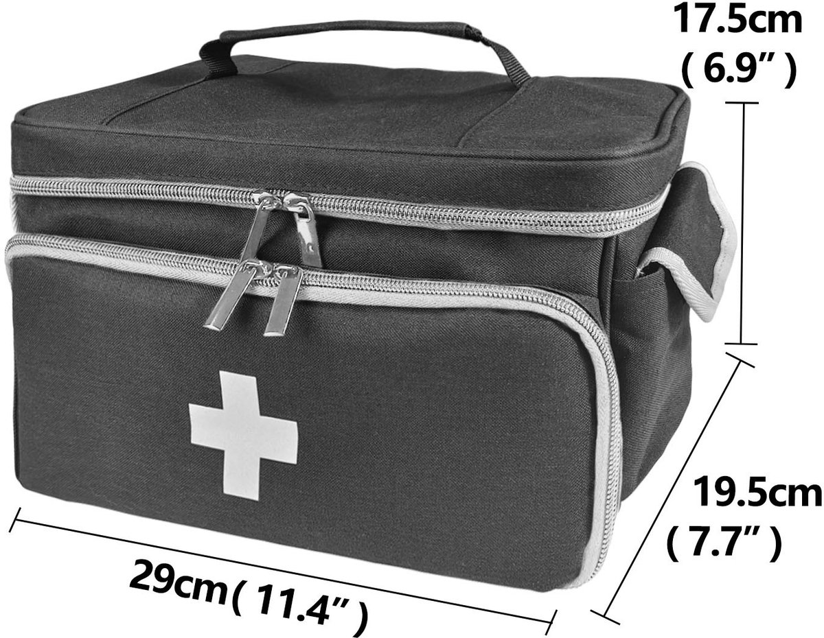 Kleine EHBO-doos - EHBO-doos voor thuis - Waterdicht - Noodpakket - Met koffer en handvat - Geschikt voor thuis, op kantoor en op reis - 29*19,5*17,5 cm - Zwart