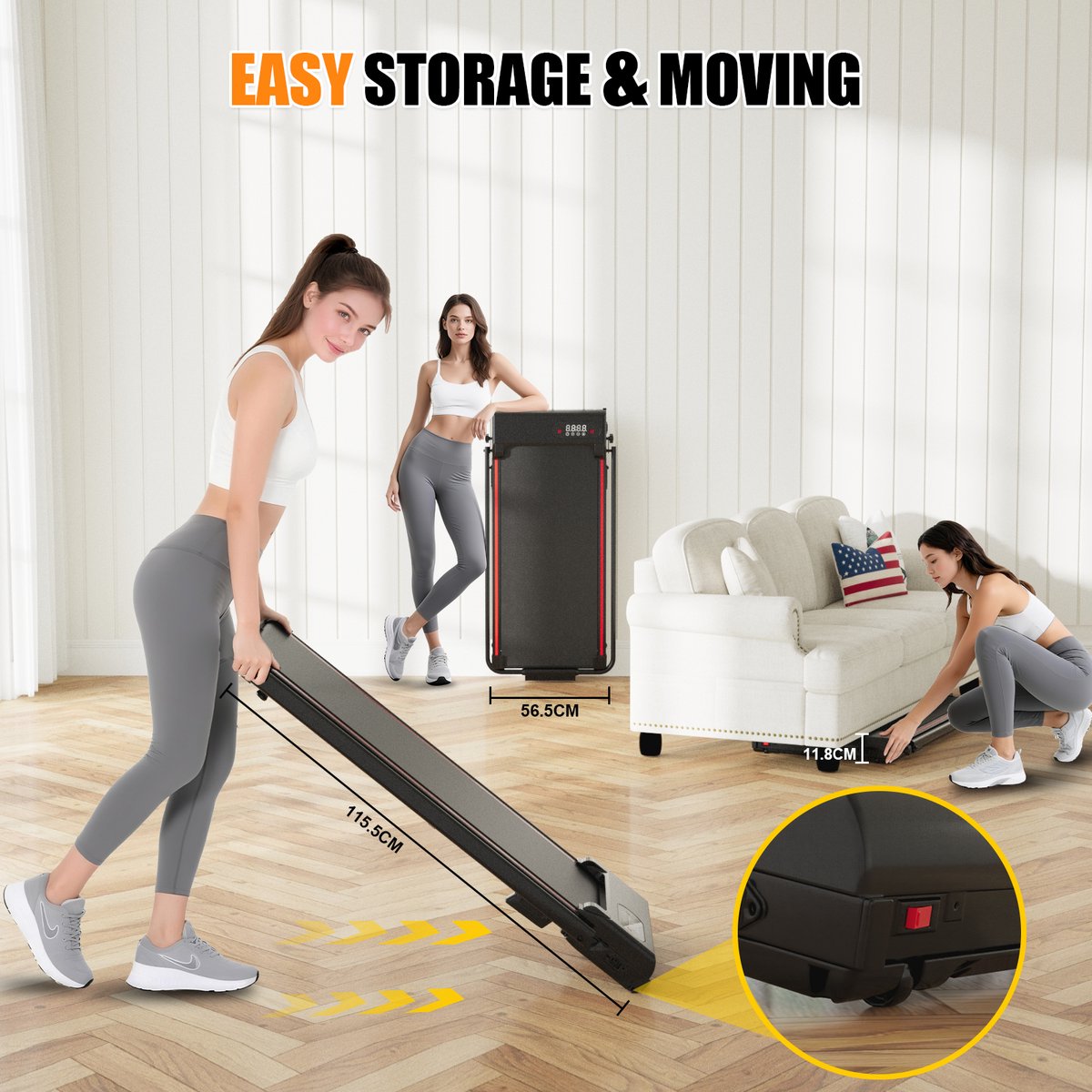 Afbeelding 3 van Opvouwbare loopband - 3-in-1 loopband met 7% helling - Walking Pad 1-8 km/u instelbaar - Oppervlak 38,5 x 90 cm - Zwart