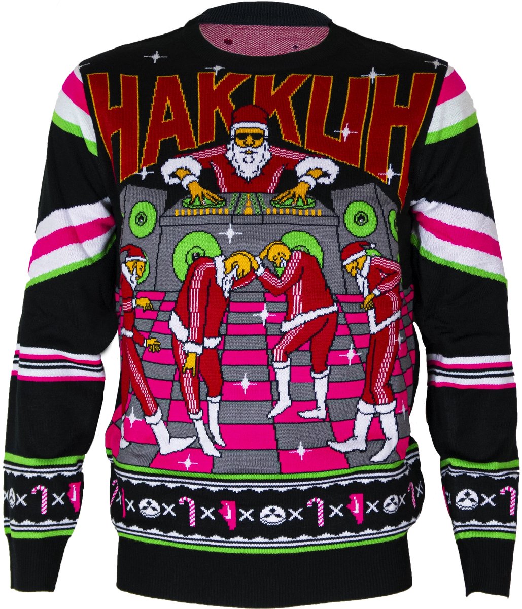 Gabber Kersttrui met LED - Maat M - Foute Kersttrui met Hakkende Kerstmannen - XMAS FOR LIFE - Gebreide Kersttrui - Kersttrui met lampjes