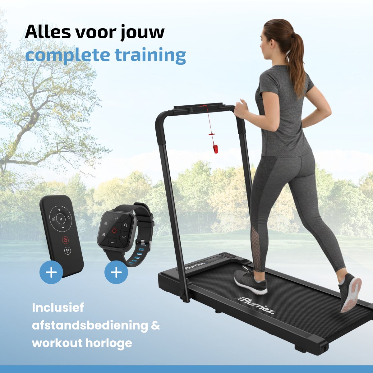 Afbeelding 2 van Flurriez Premium Loopband Inklapbaar - 1-12km/u - Bluetooth Speaker - Wandelband - Walking pad - Met Dempingsmat - Met Horloge - Workout App - Tablethouder - Treadmill - Zwart