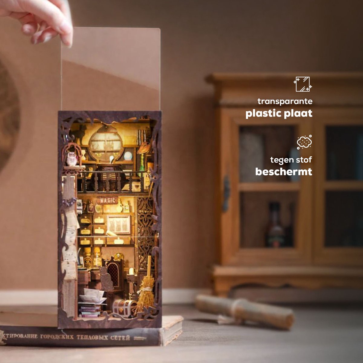 CuteBee Book Nook - Modelbouw - Houten 3D Puzzel - DIY Bouwpakket Volwassenen en Volwassenen - Boekensteun - Boekenhouder - The Magic Pharmacist — afbeelding 11