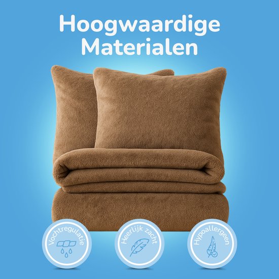 Decoware® Teddy Fleece Dekbedovertrek - Mink - Tweepersoons - 200x220 cm + 2 Kussenslopen 60x70 cm - Dubbelzijdig - Heerlijk Warm van Merkloos — afbeelding 2