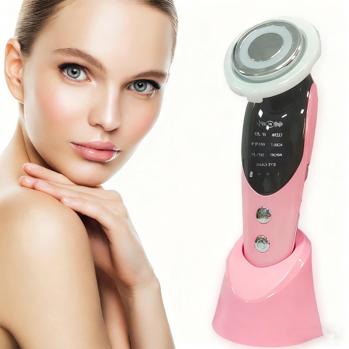 EYUSALL Gezichtsverzorgingsapparaat - Gezichtsmassager met RF- en EMS-technologie - Voor Gezichtslifting,Huiddichtheid,Roze