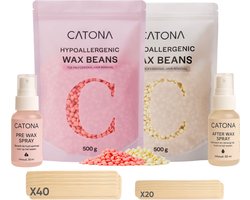 CATONA® Wax Bonen - Wax - Wax Beans - Hypoallergeen - Wax Parels - 1KG - Inclusief 60 Spatels + Pre & Afterspray en Neuswax