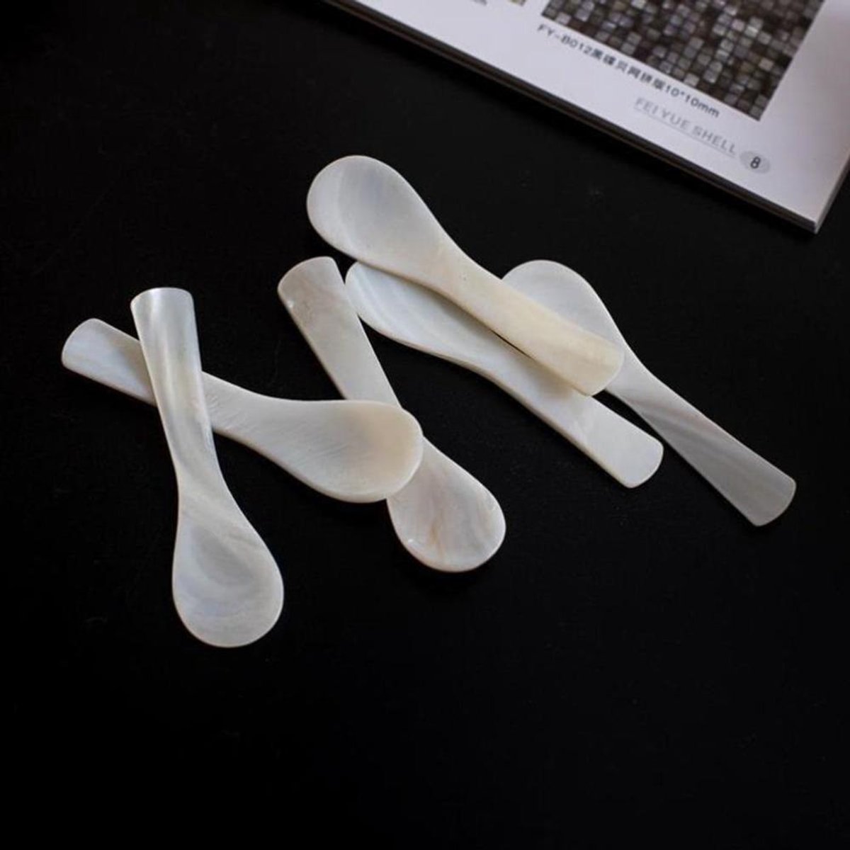 6-pack natuurlijke parelmoer kaviaarlepels, theelepel koffielepels, roergereedschap - wit