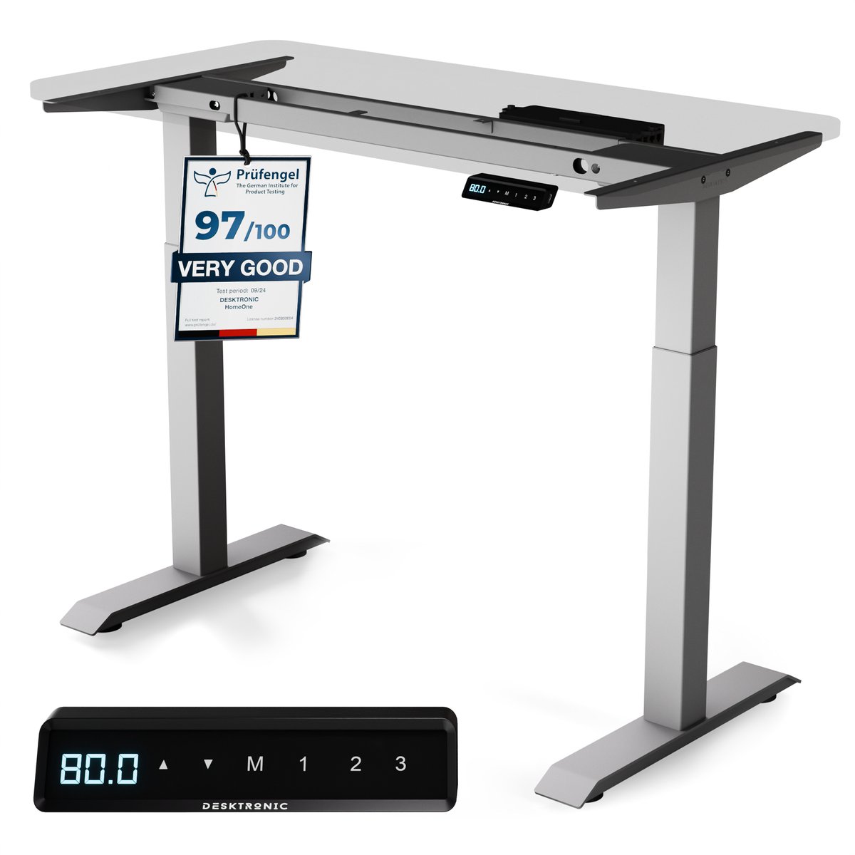 Desktronic HomeOne Zit-sta Bureau Elektrisch In Hoogte Verstelbaar Frame Grijs 120x60-160x80cm Bureaublad