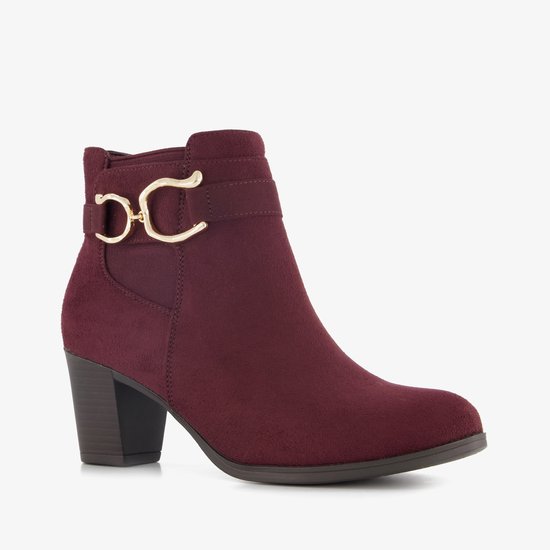 Blue Box dames enkellaarsjes met hak bordeaux rood - Maat 39