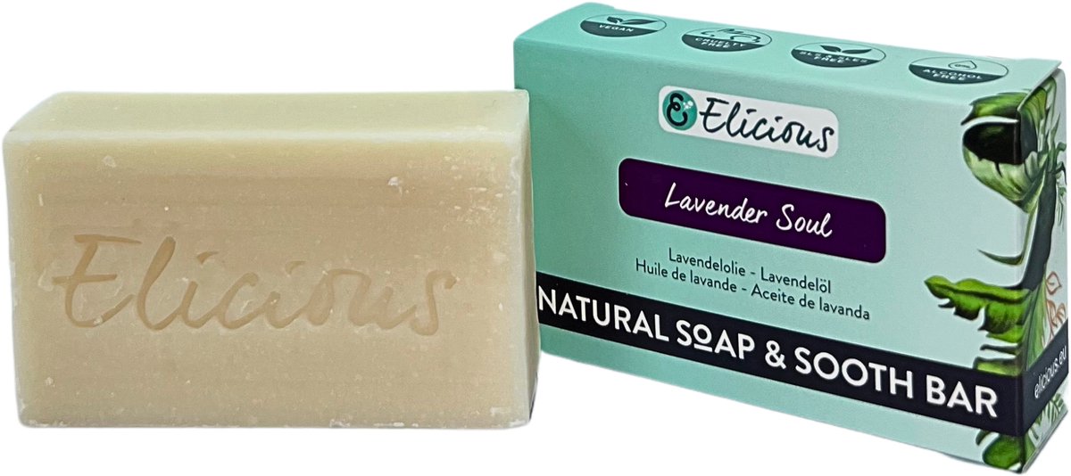 Elicious® - Natuurlijke Zeep - Lavendel - Handgemaakte Zeep - Biologisch Afbreekbaar - Handzeep - Douchezeep - Halal - Plasticvrij - Alcoholvrij - Vegan - Dierproefvrij - 100gr