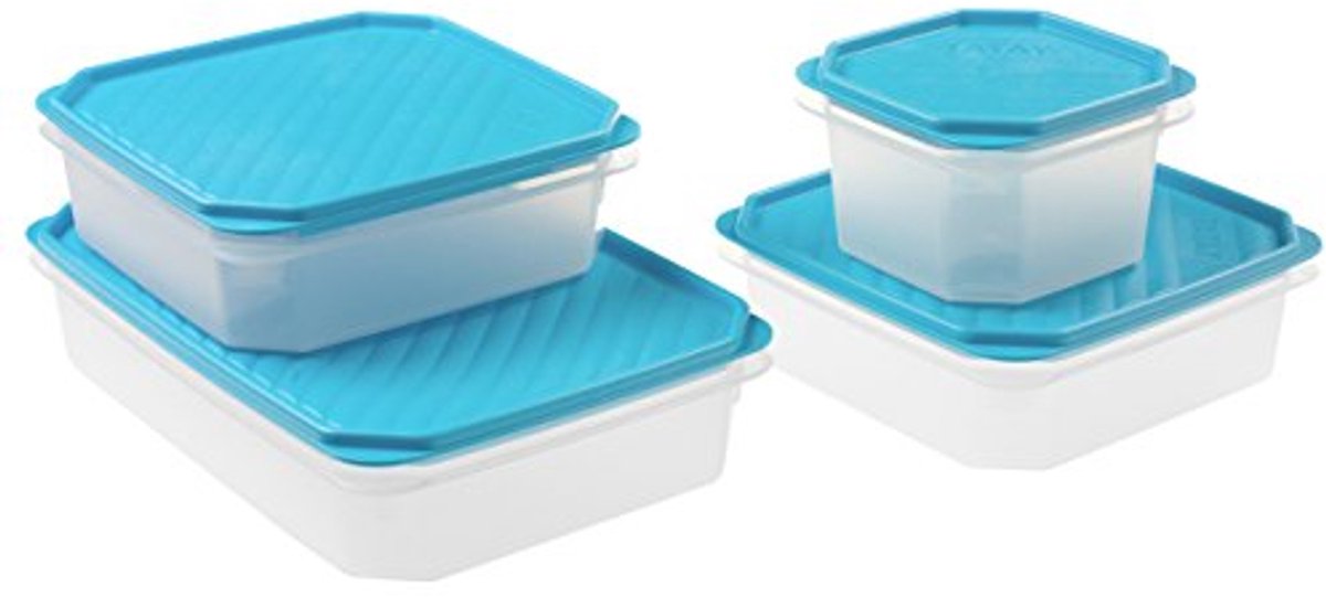 Set van 4 Opbergcontainers met Vacuüm Deksel - BPA-vrij, Magnetron- en Vaatwasserbestendig - Blauw