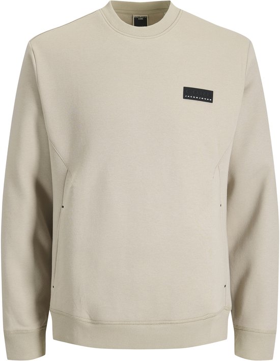 Off-white trui met ronde hals, logo badge op borst, lange mouwen en ribgebreide boorden.