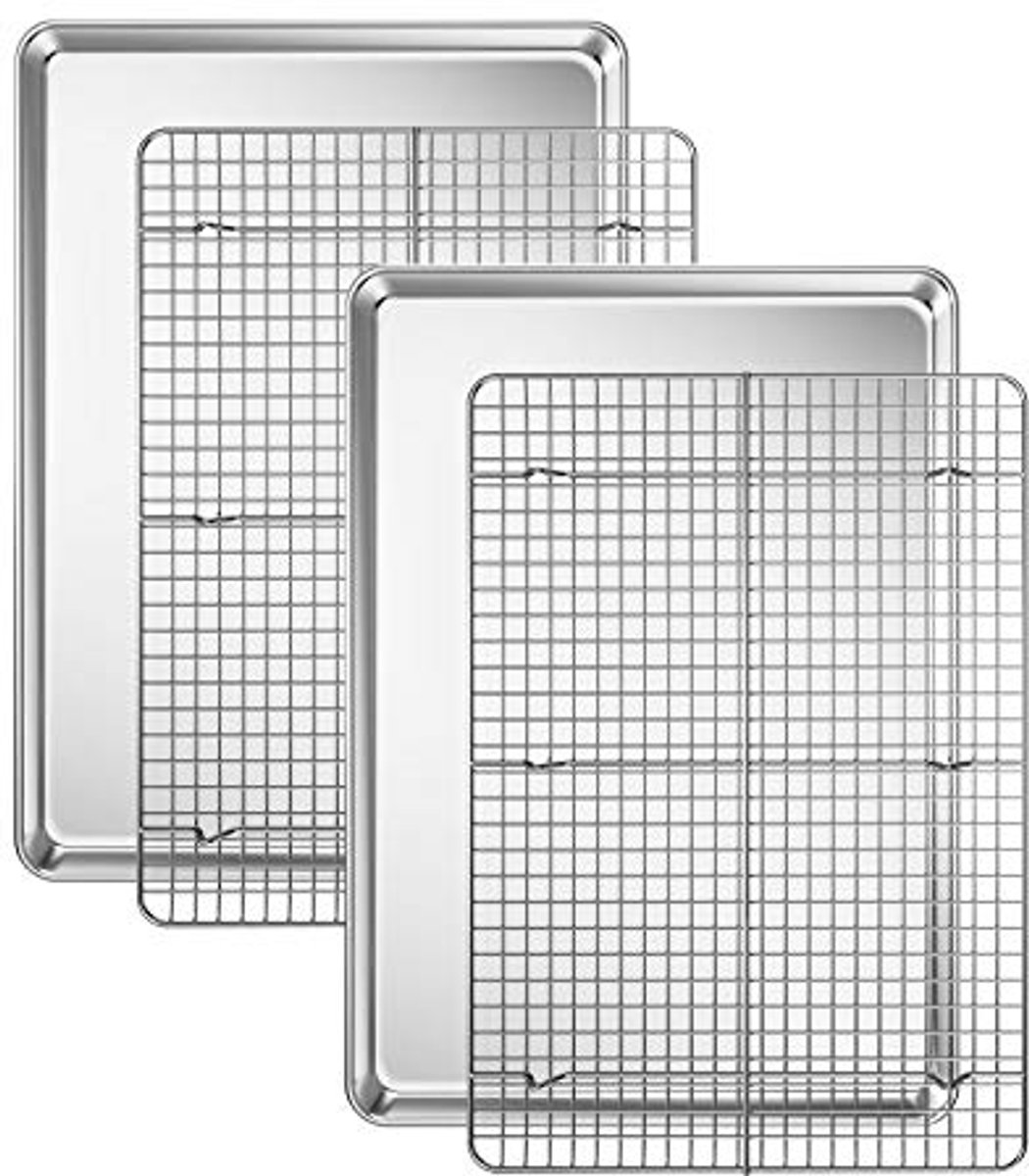 Bakplaat en Koelrek Set RVS Bakpan met 2 Vellen en 2 Rekken Geschikt voor Oven en Grill Duurzaam en Gemakkelijk Schoon te Maken