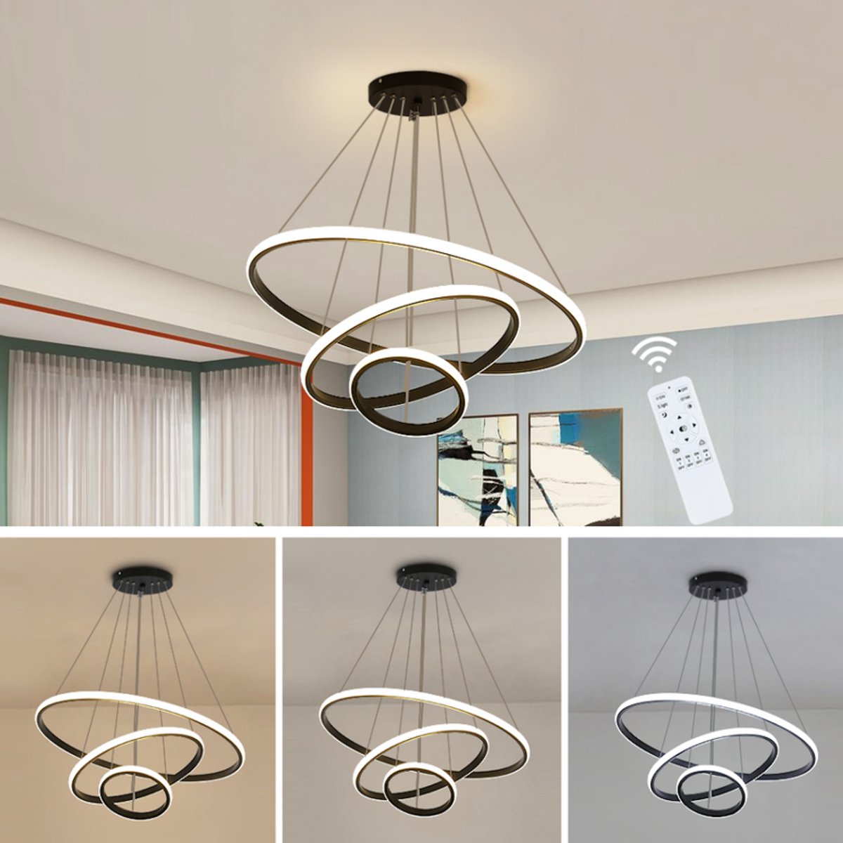 Haobosic Modern - Hanglamp - Zwart - 40W Dimbare Driekleuren - 60cm Ring