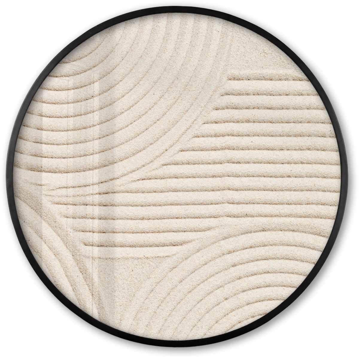 FrameYourWall Poster in lijst Rond - Fotolijst 80x80 cm - Posters - Patroon - Abstract - Wit - Ronde posterlijst zwart - Decoratie - Wanddecoratie woonkamer - Muurdecoratie slaapkamer Naturals - Zand