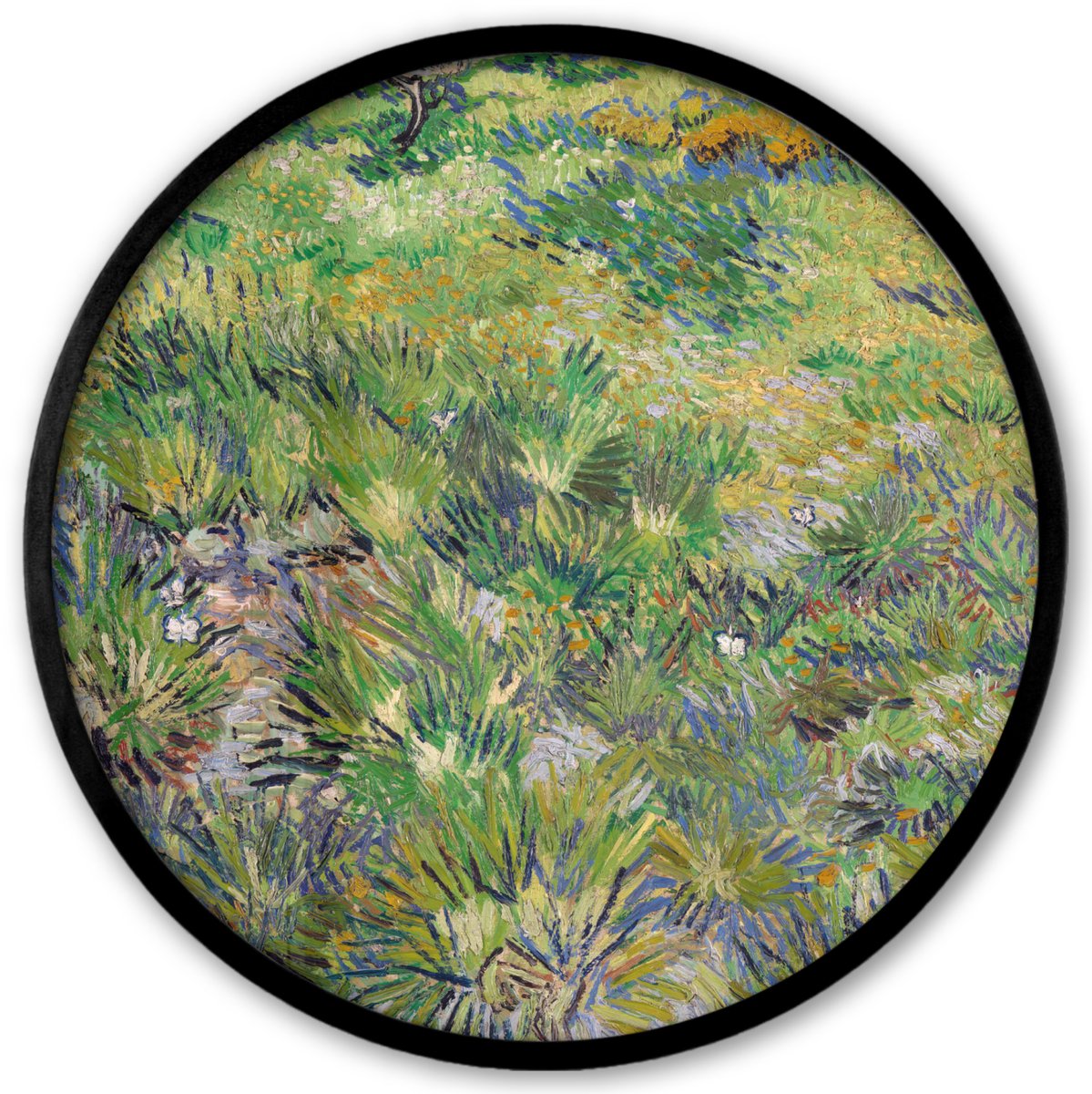 FrameYourWall Poster in lijst Rond - Fotolijst 40x40 cm - Posters - Lang gras met vlinders - Vincent van Gogh - Ronde posterlijst zwart - Decoratie - Wanddecoratie woonkamer - Muurdecoratie slaapkamer Multicolor