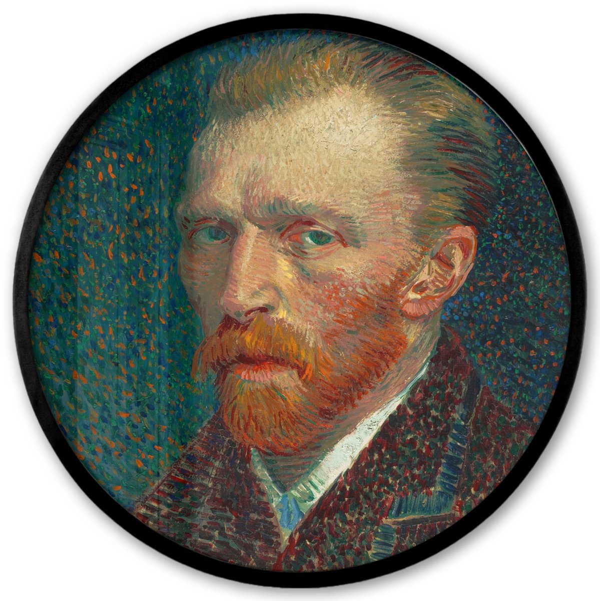 FrameYourWall Poster in lijst Rond - Fotolijst 40x40 cm - Posters - Zelfportret - Vincent van Gogh - Ronde posterlijst zwart - Decoratie - Wanddecoratie woonkamer - Muurdecoratie slaapkamer Multicolor