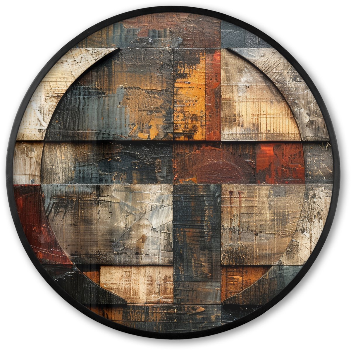 FrameYourWall Poster in lijst Rond - Fotolijst 80x80 cm - Posters - Kunst - Bruin - Abstract - Hout motief - Ronde posterlijst zwart - Decoratie - Wanddecoratie woonkamer - Muurdecoratie slaapkamer Hout - Motief