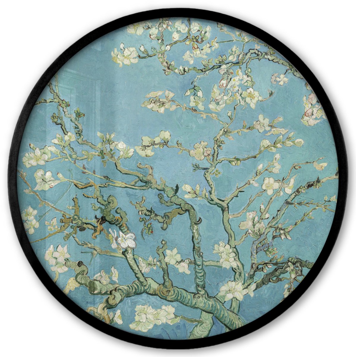 FrameYourWall Poster in lijst Rond - Fotolijst 40x40 cm - Posters - Van Gogh - Amandelbloesem - Oude meesters - Kunst - Vintage - Ronde posterlijst zwart - Decoratie - Wanddecoratie woonkamer - Muurdecoratie slaapkamer