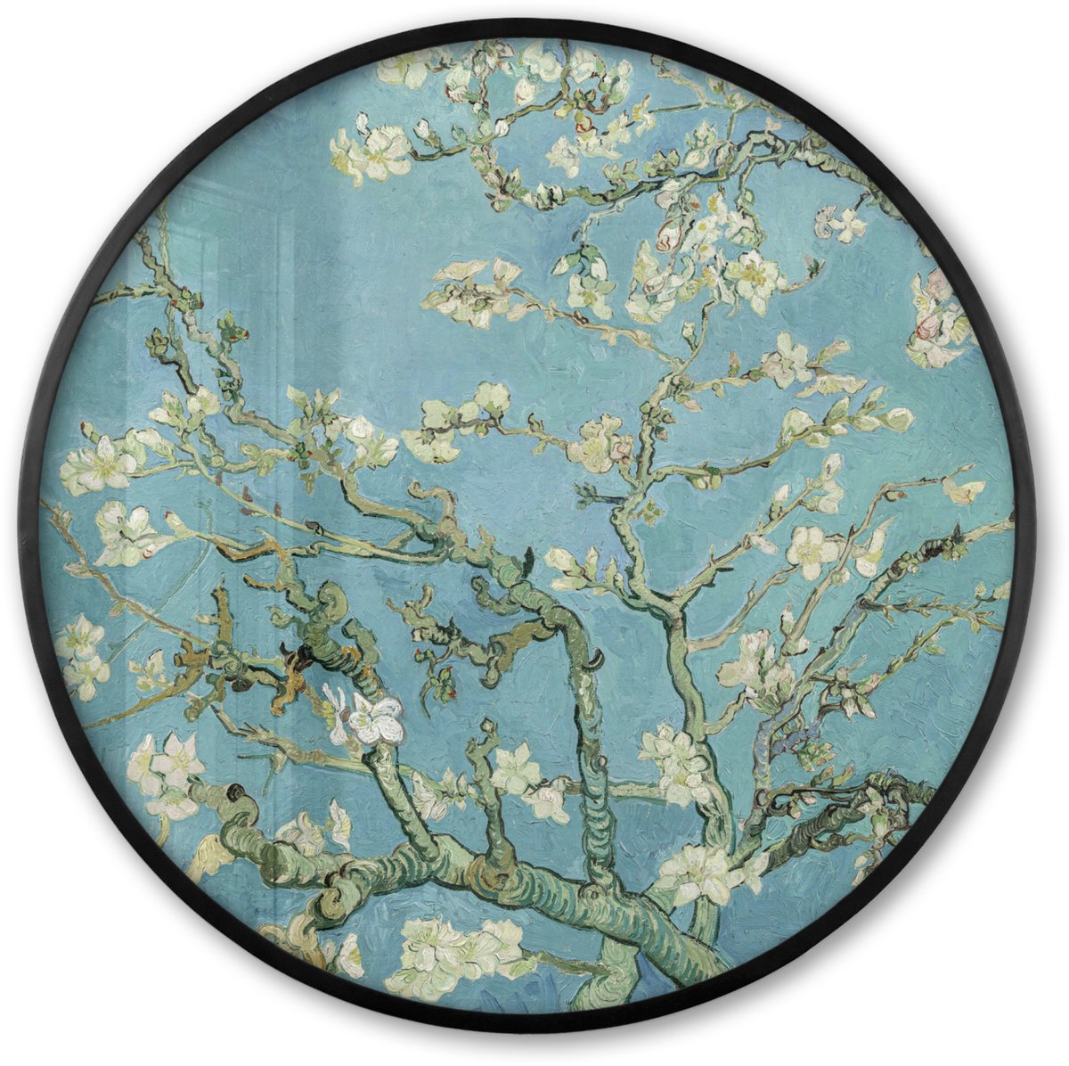 FrameYourWall Poster in lijst Rond - Fotolijst 60x60 cm - Posters - Van Gogh - Amandelbloesem - Oude meesters - Kunst - Vintage - Ronde posterlijst zwart - Decoratie - Wanddecoratie woonkamer - Muurdecoratie slaapkamer