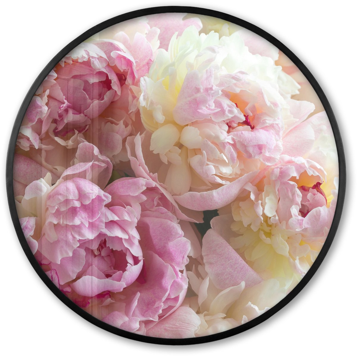 FrameYourWall Poster in lijst Rond - Fotolijst 80x80 cm - Posters - Vintage - Bloemen - Rozen - Natuur - Ronde posterlijst zwart - Decoratie - Wanddecoratie woonkamer - Muurdecoratie slaapkamer
