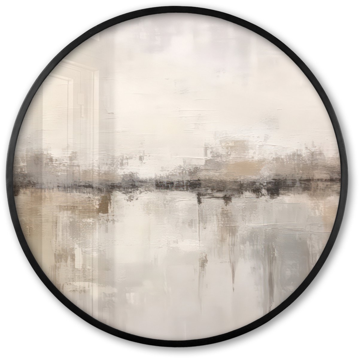 FrameYourWall Poster in lijst Rond - Fotolijst 80x80 cm - Posters - Moderne kunst - Abstract - Beige - Ronde posterlijst zwart - Decoratie - Wanddecoratie woonkamer - Muurdecoratie slaapkamer