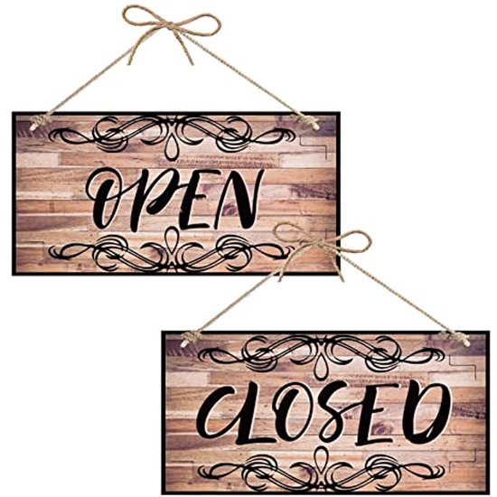 Hangend uithangbord van gesloten winkel Plat label met tekst voor café