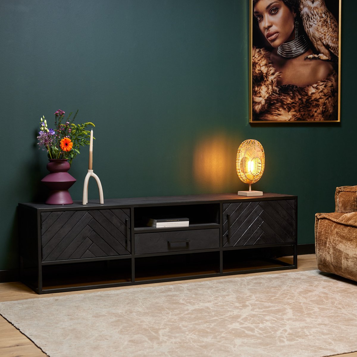 Starfurn Tv meubel New York - Zwart - 45x180x50 cm