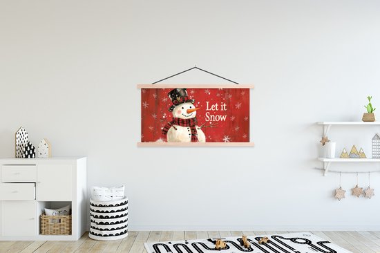 Posterhanger incl. Poster 120x60 cm - Schoolplaat - Sneeuwpret - Winter - Sneeuwpop - Textielposter - Blanke latten